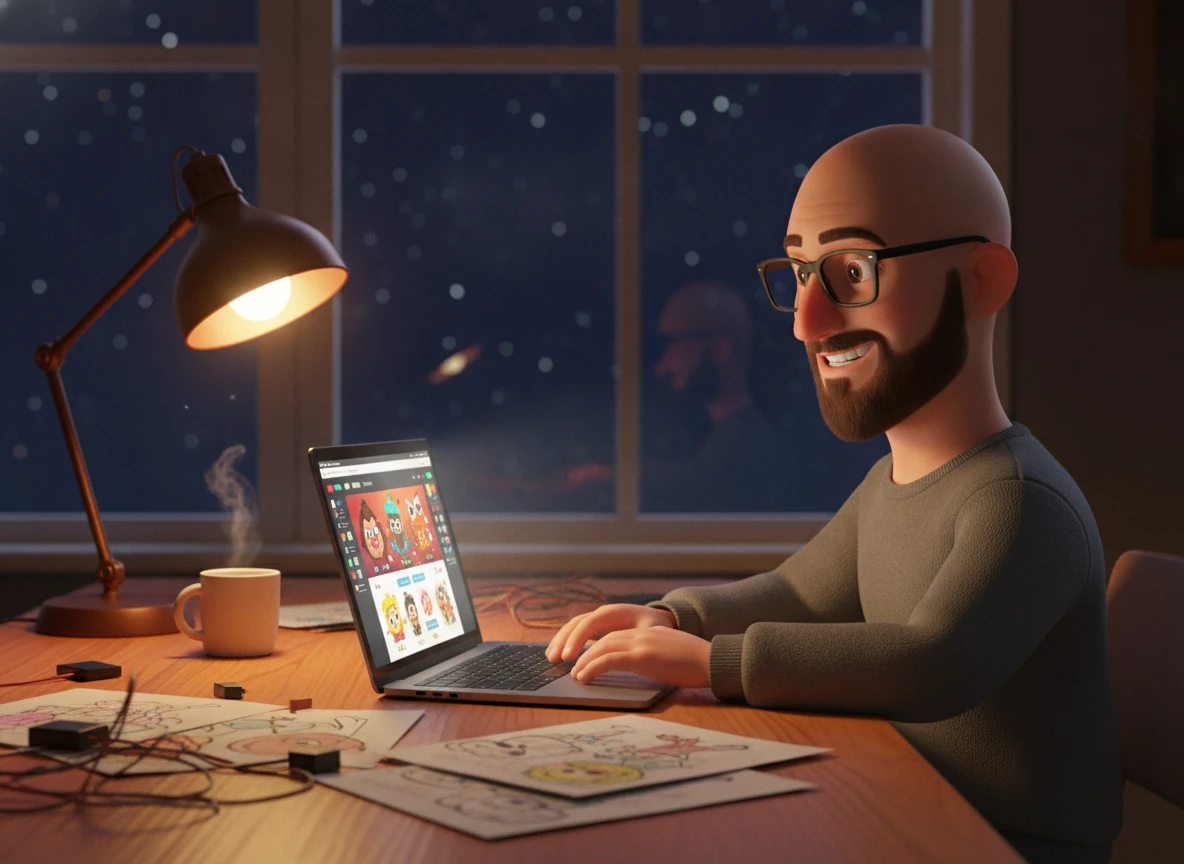 Steve building the first WonderCast prototype late at night